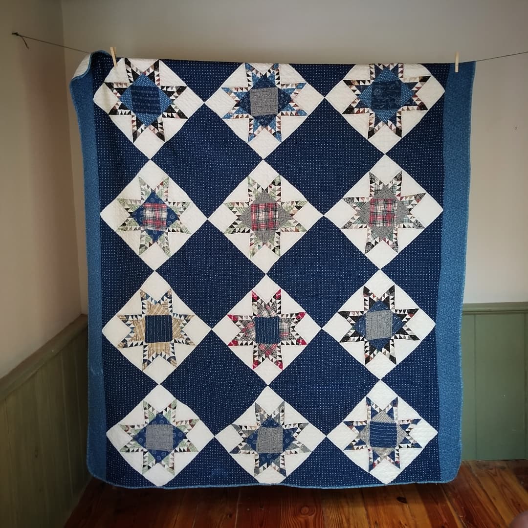 Ca 1890 Indigo Sawtooth Star Quilt