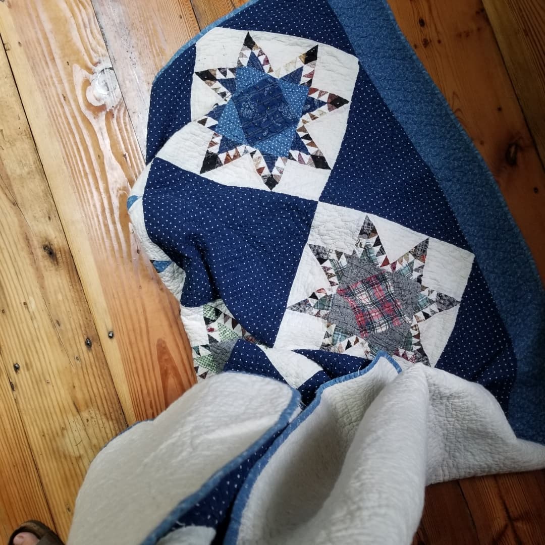 Ca 1890 Indigo Sawtooth Star Quilt