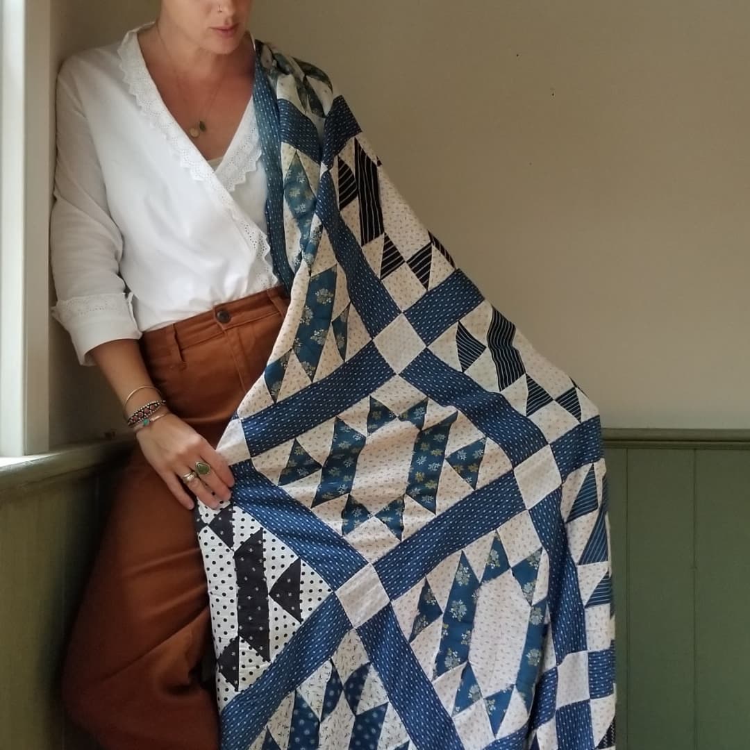 1800s Quilt Top in Blue