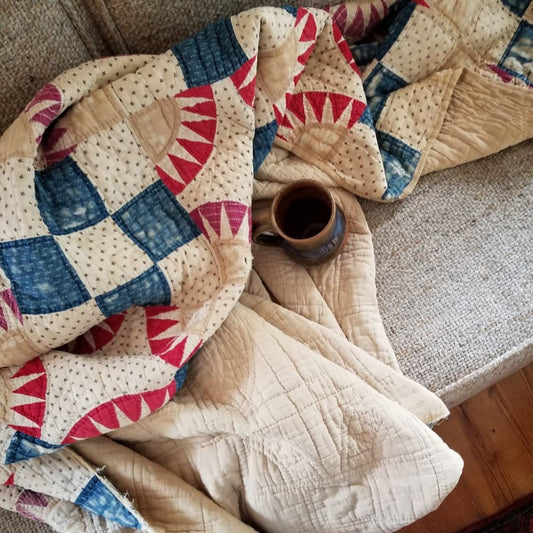 Indigo and Red, Feed Sack Quilt.