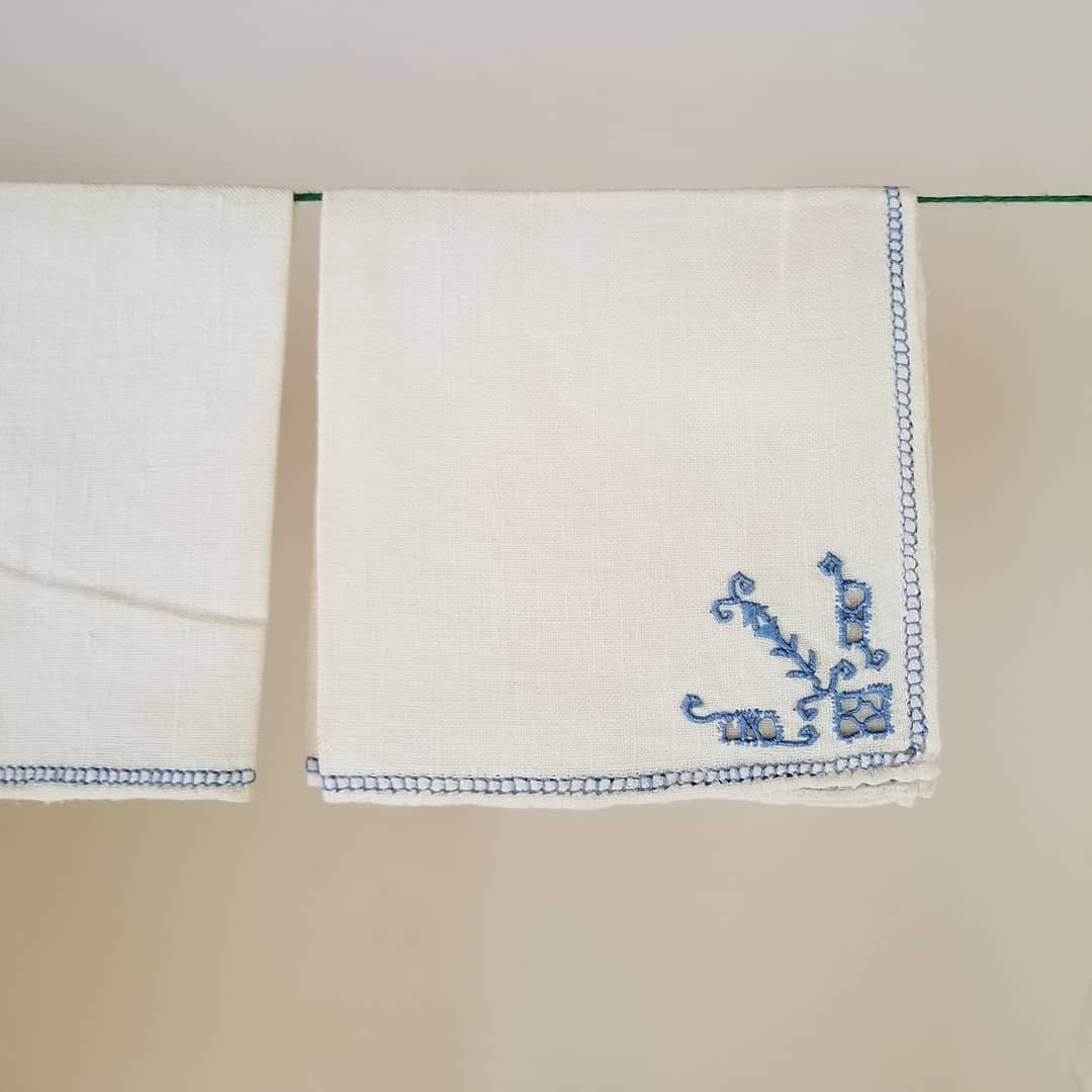 Antique, Blue, Embroidered Linen Cloth