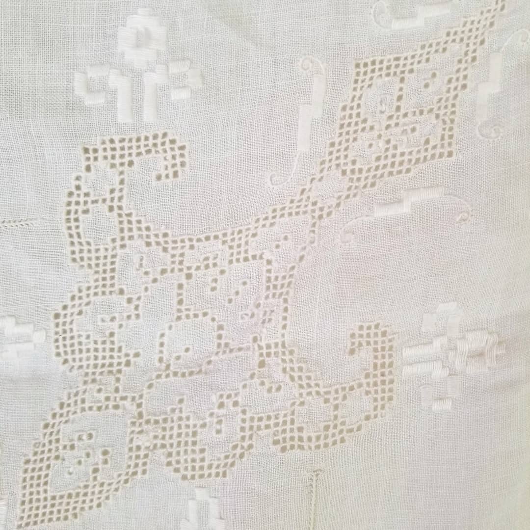 Antique, Italian, White, Embroidered Linen