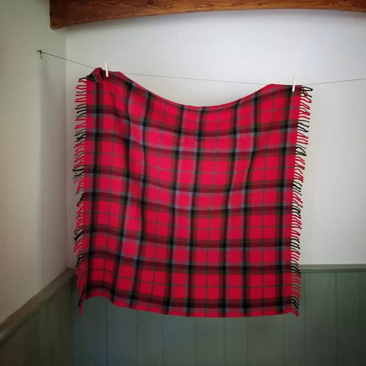 Vintage Red Plaid Wool Throw