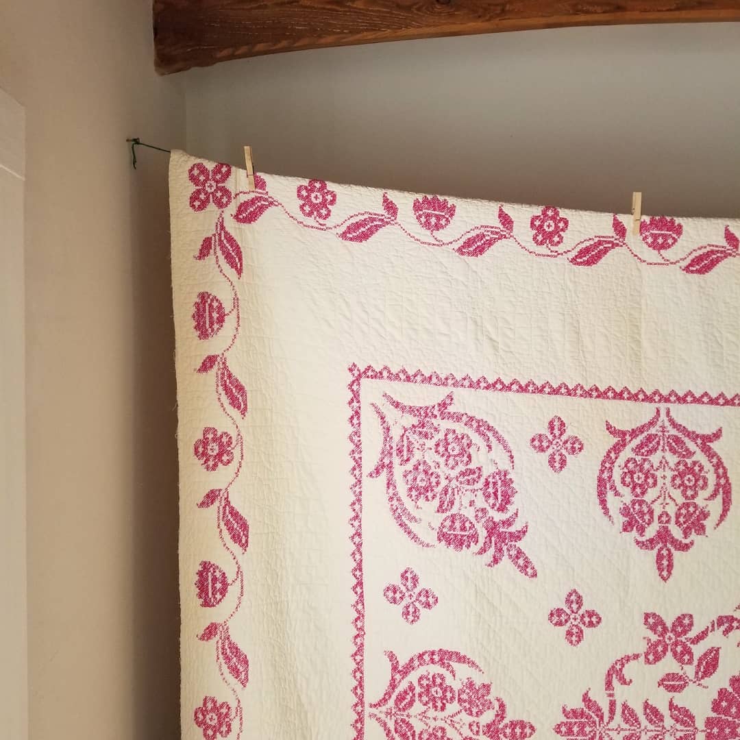 Fushia Cross Stitched Quilt