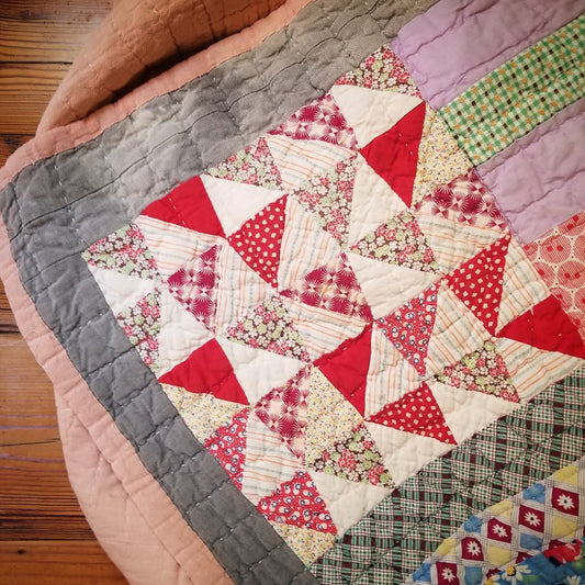 Stripey Sack Quilt with Flour Sack Backing
