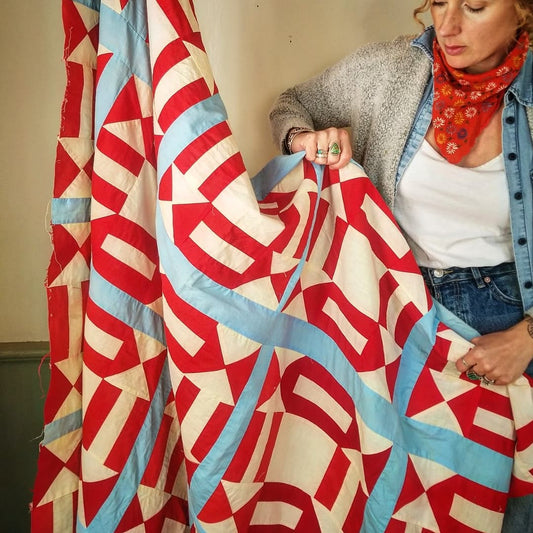 Red & Blue Double Arrows Quilt Top
