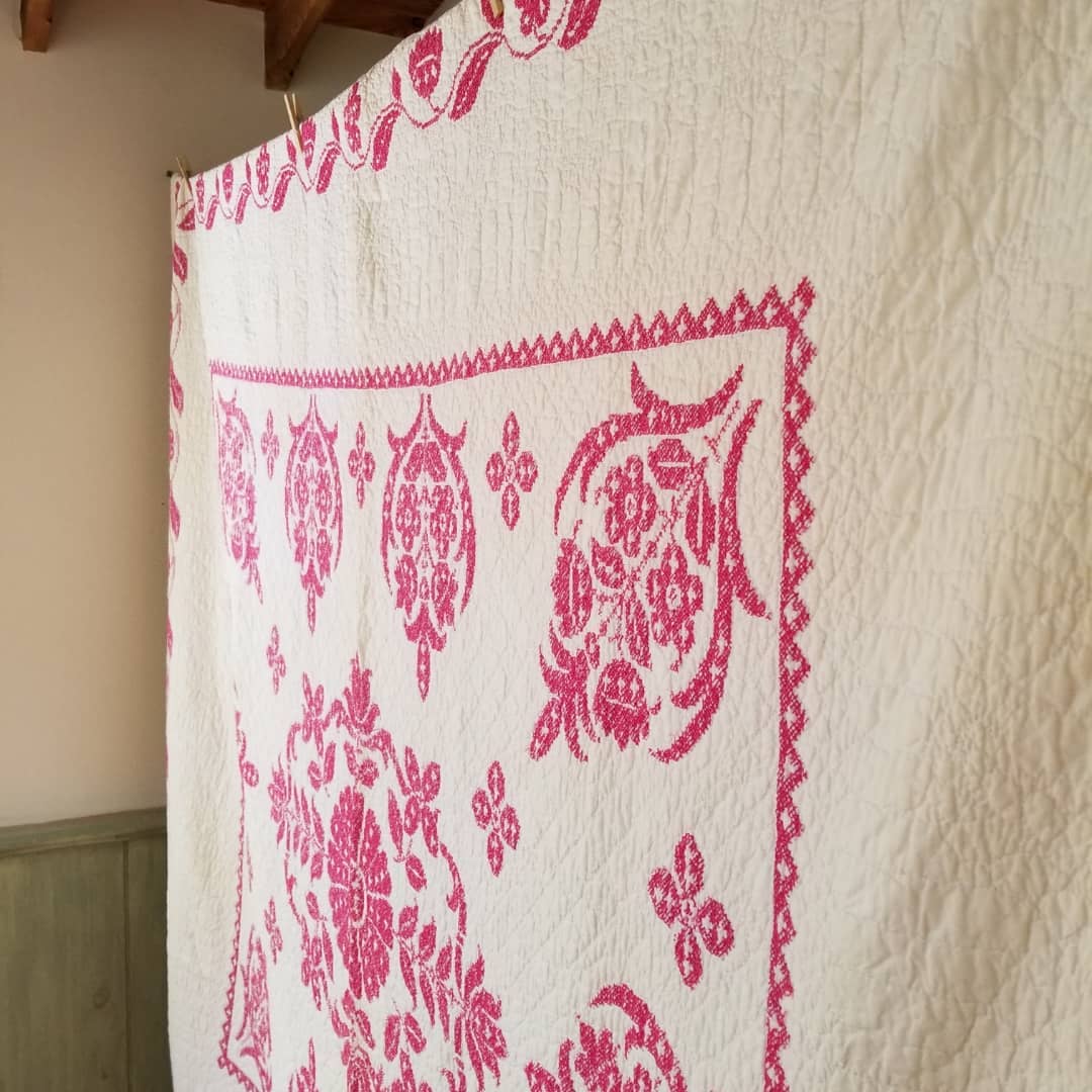 Fushia Cross Stitched Quilt