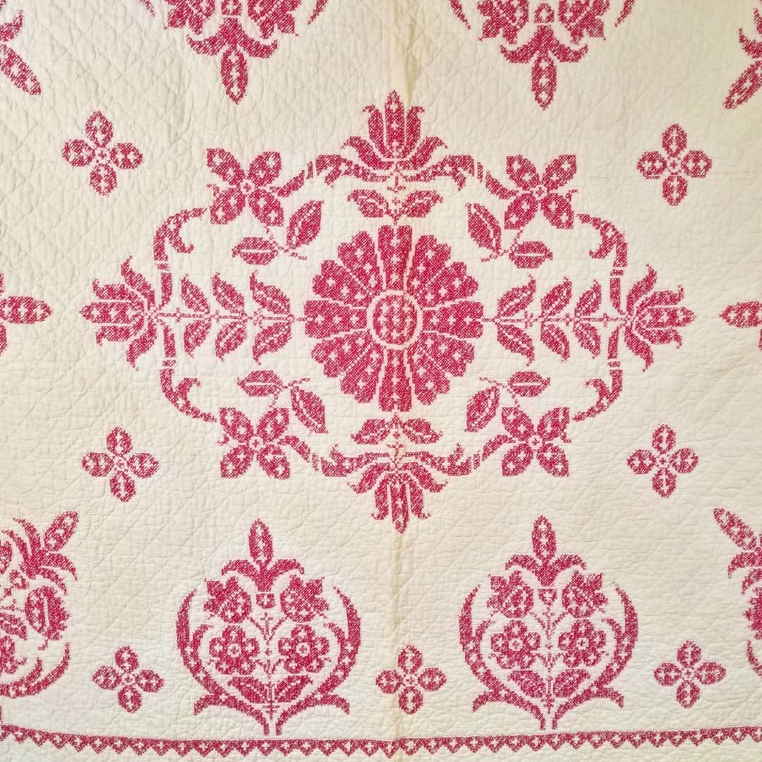 Fushia Cross Stitched Quilt