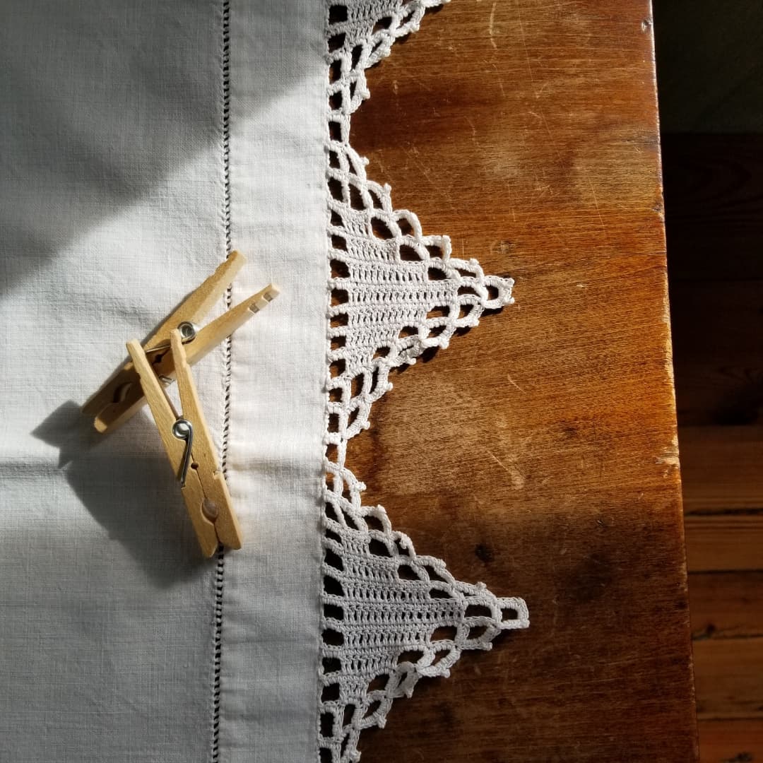 Antique Linen Cloth with Hand Crochet Edge