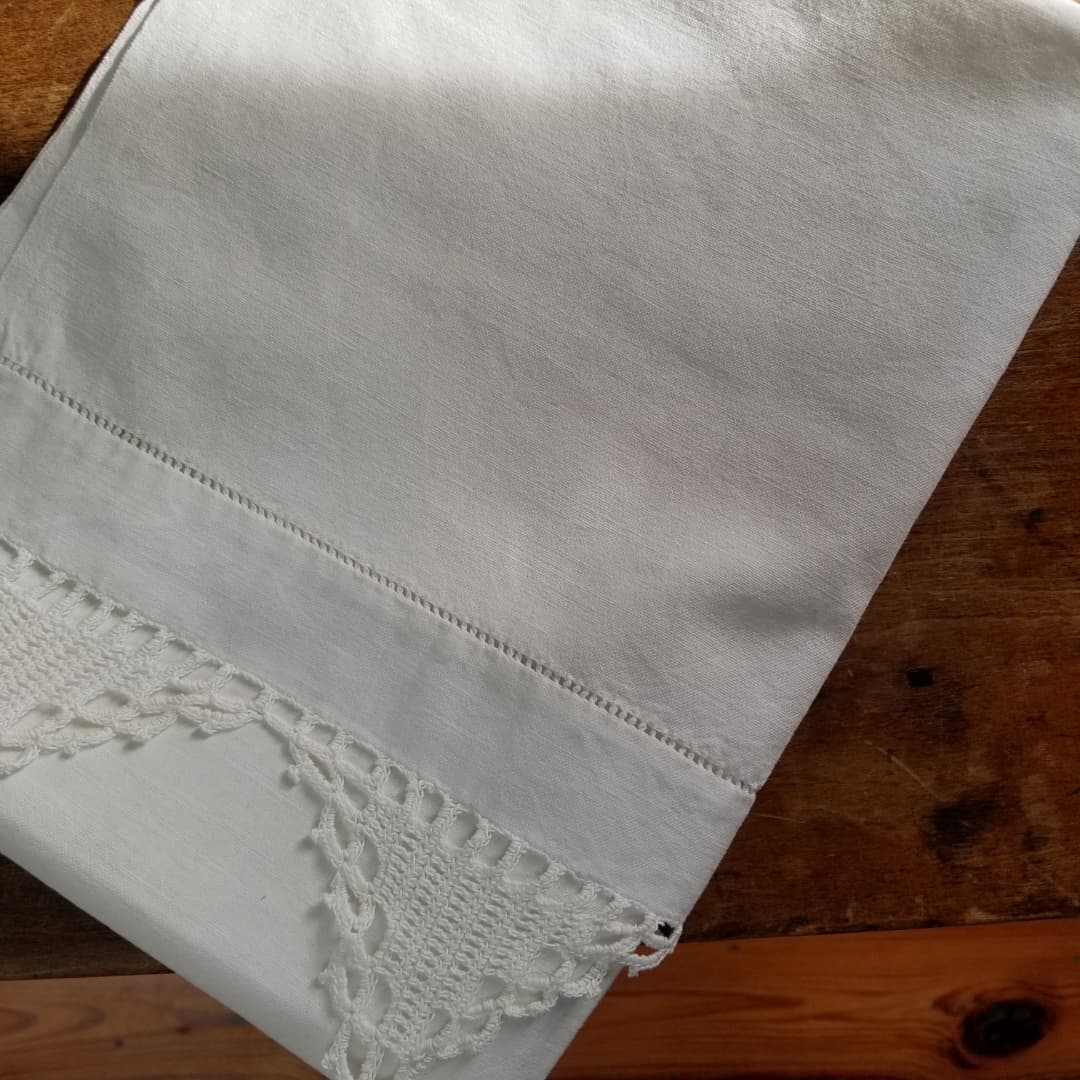 Antique Linen Cloth with Hand Crochet Edge