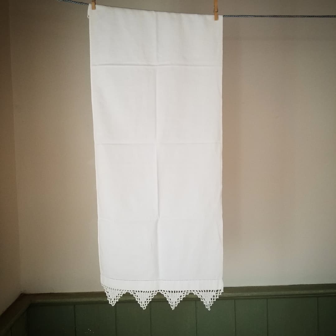 Antique Linen Cloth with Hand Crochet Edge