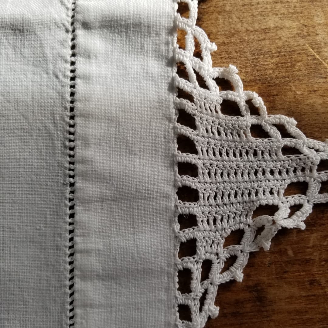 Antique Linen Cloth with Hand Crochet Edge