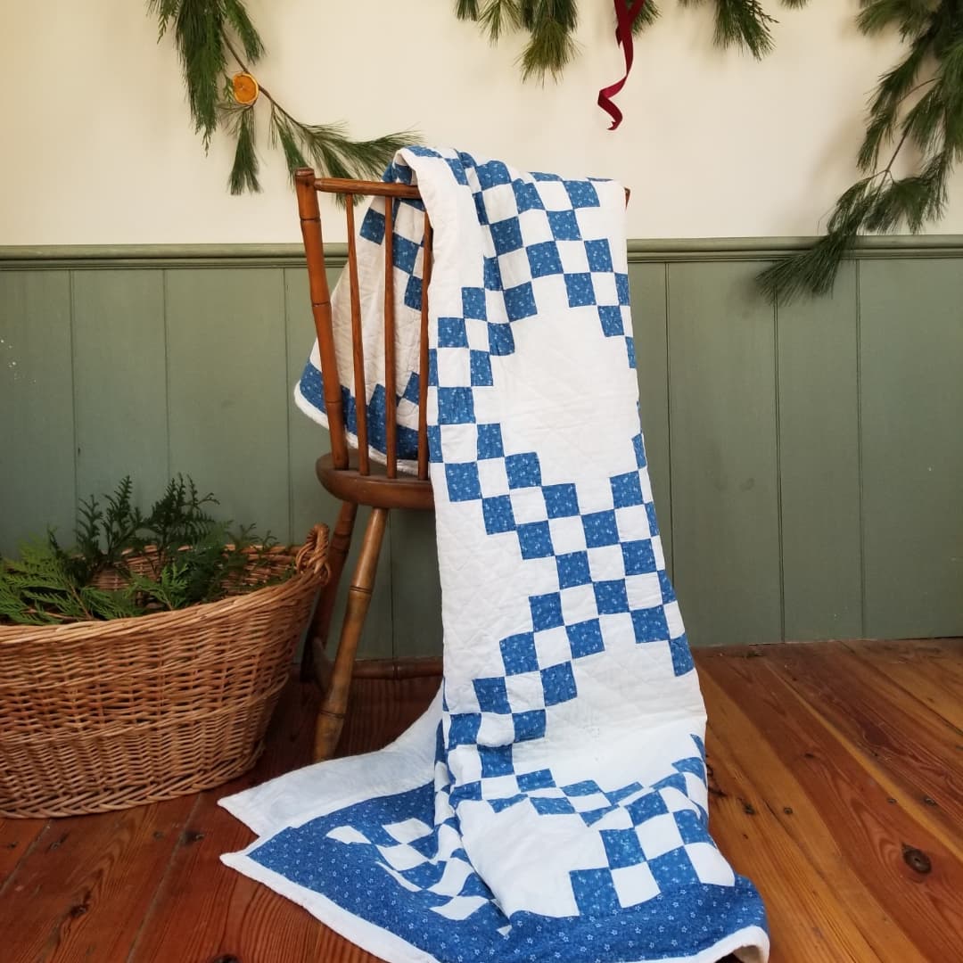 Indigo and White Irish Chain Quilt