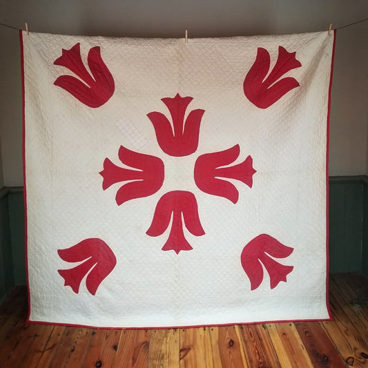 Red and White Tulip Applique Quilt