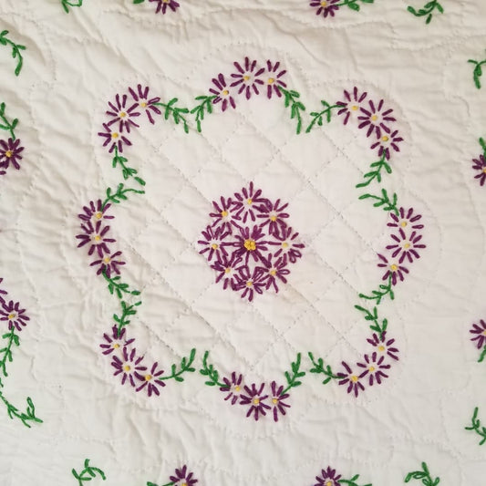 Royal Purple, Hand Embroidered Quilt