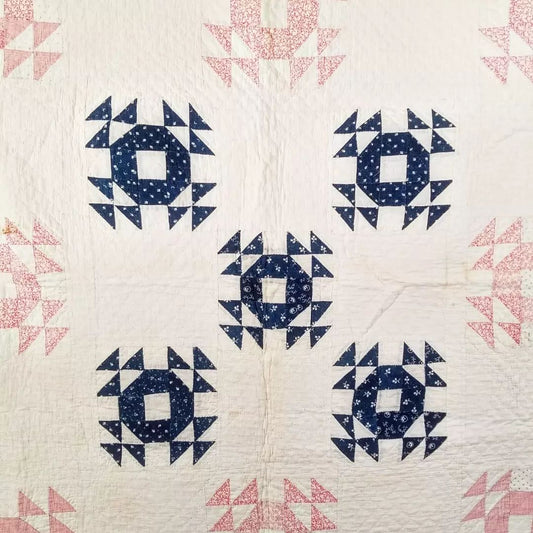 Indigo and Pink Crown of Thorns Quilt