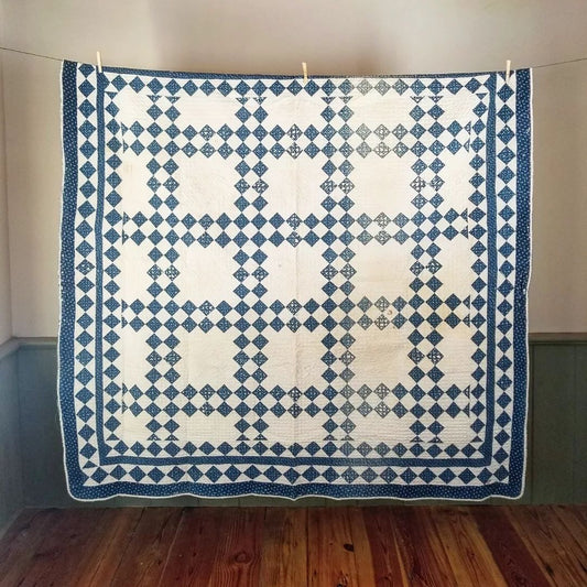 Indigo Blue and White Irish Chain Quilt