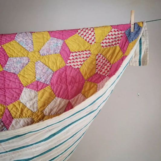 Pink and Yellow, Stripe Backed Quilt