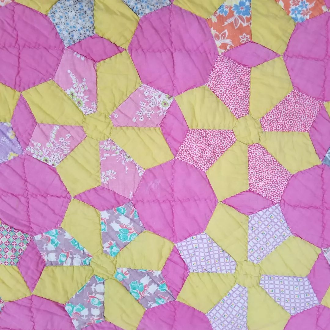 Pink and Yellow, Stripe Backed Quilt