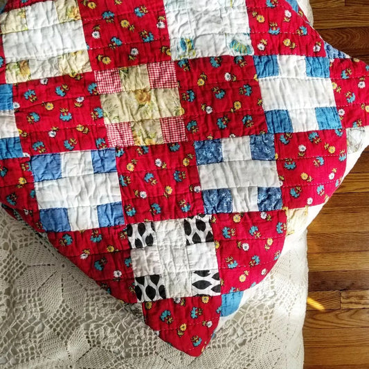 1970s Floral Red Patch Quilt