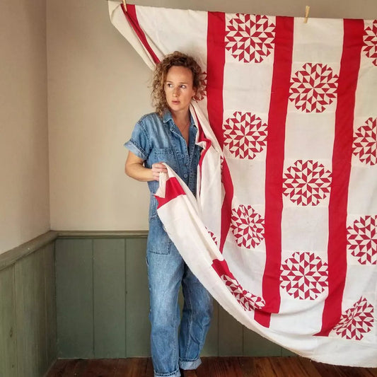 Red and White Kaleidoscope Quilt Top