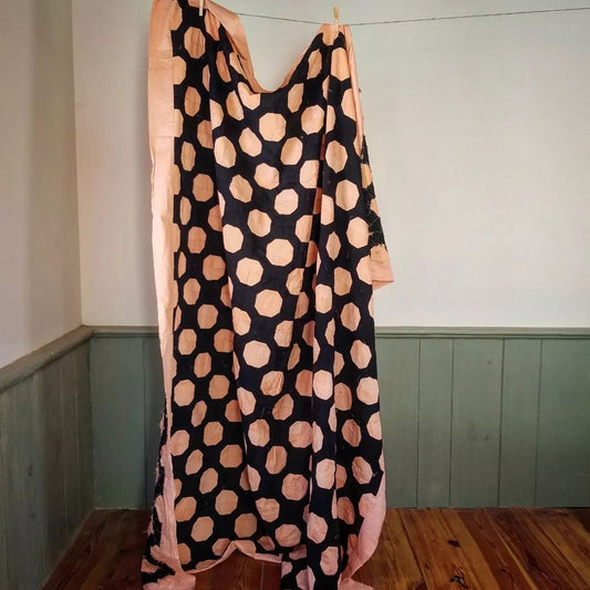Black and Peach Snowball Quilt TOP
