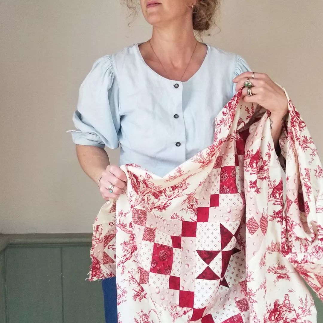 French Pastoral Toile Quilt TOP