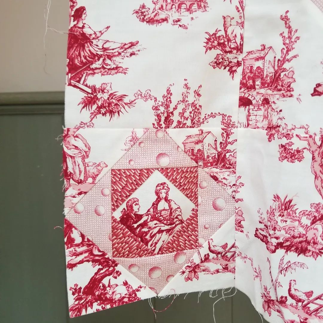 French Pastoral Toile Quilt TOP
