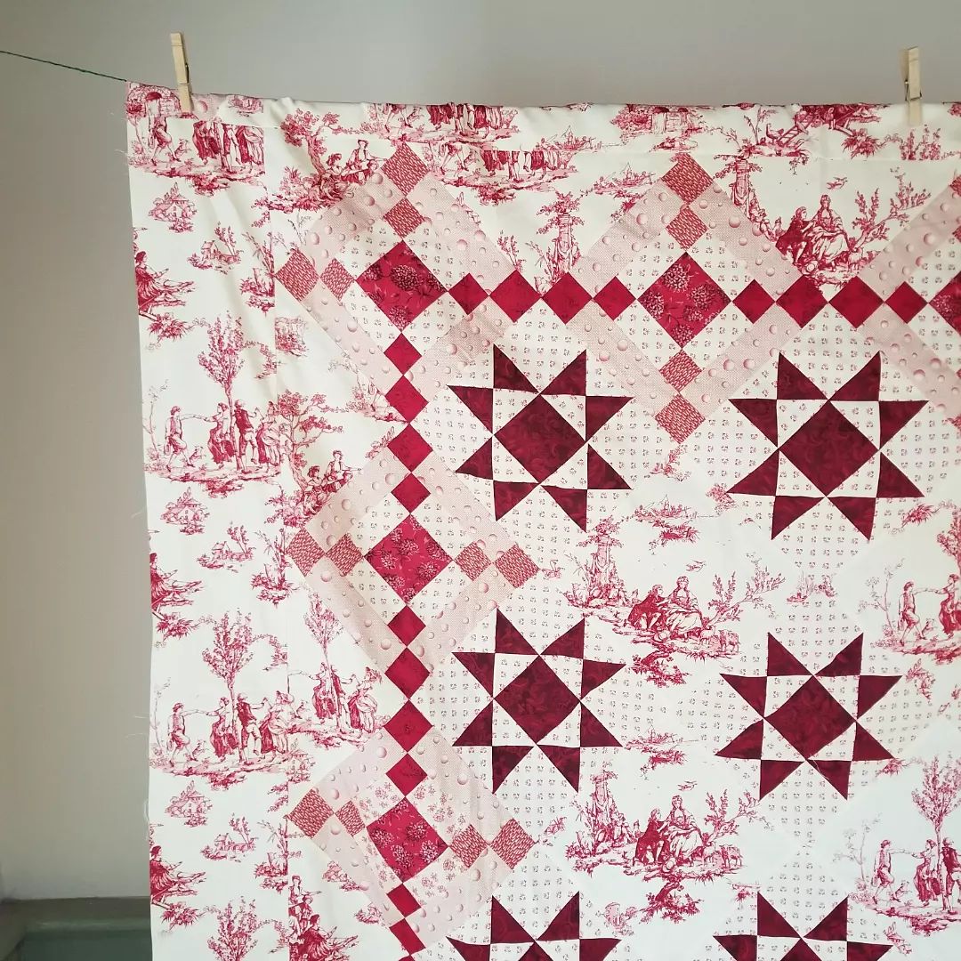 French Pastoral Toile Quilt TOP