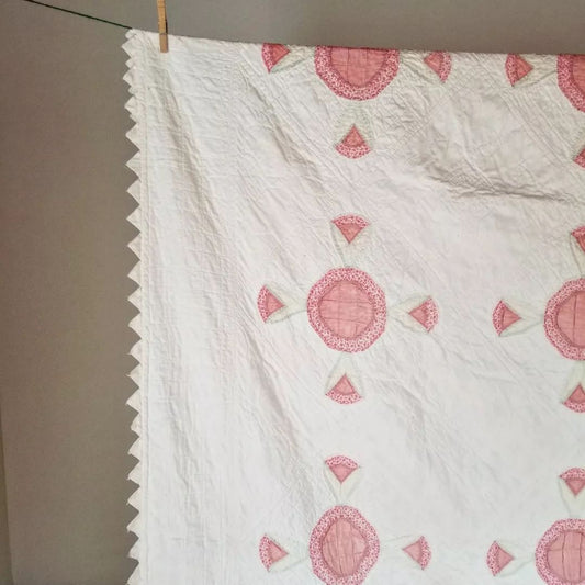 Pink Calico and White Quilt