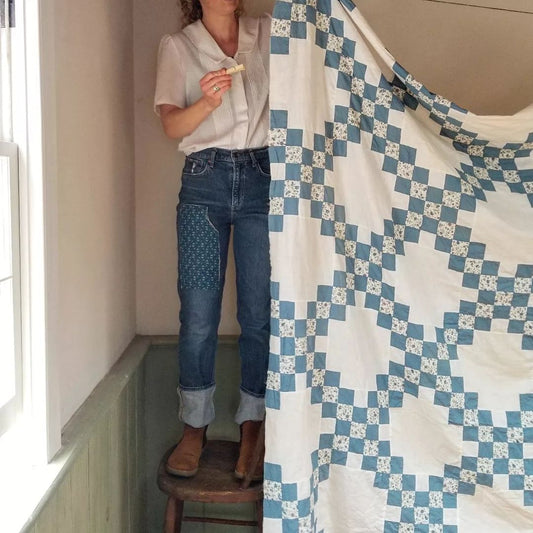 Blue and White Floral Irish Chain Quilt TOP