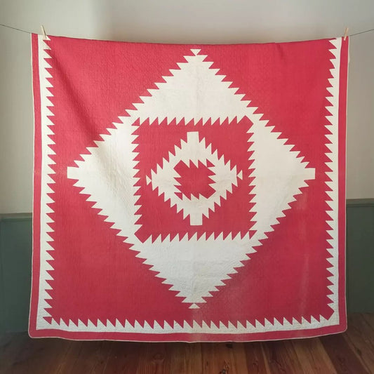 Red and White Sawtooth Quilt