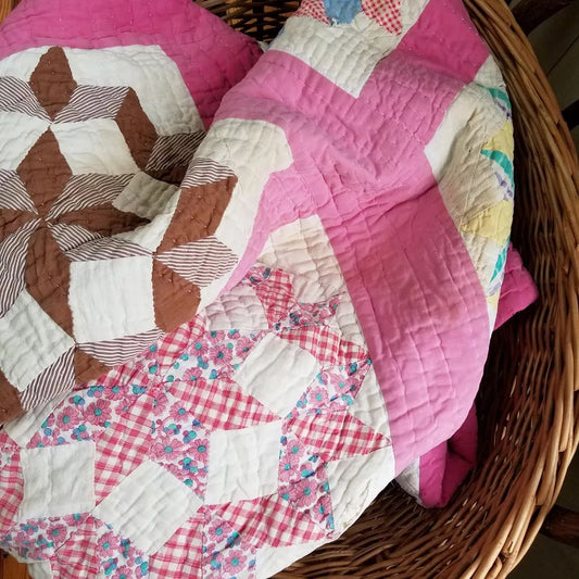 Broken Star, Feed Sack Quilt, ca 1930