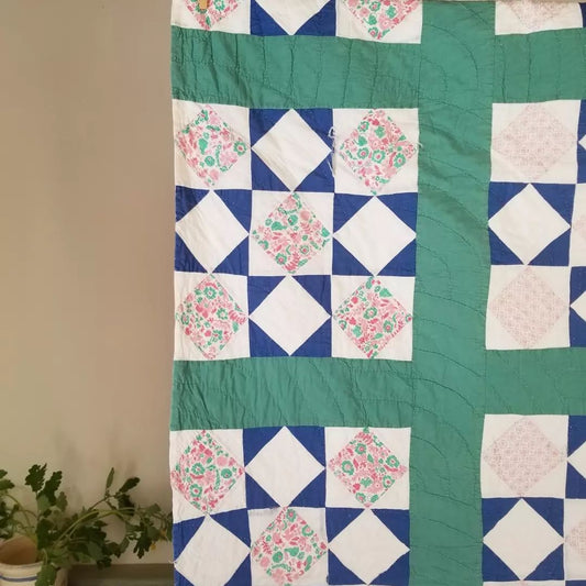 Mid 20th Century Teal Quilt