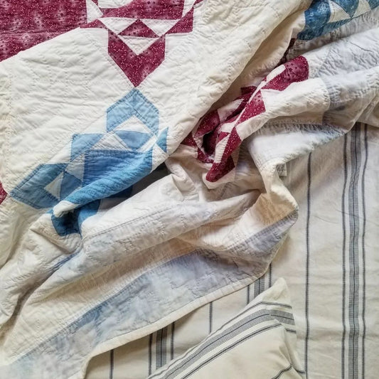 Burgundy and Blue Block Quilt
