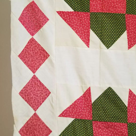 Double Pink and Green Calico Quilt TOP