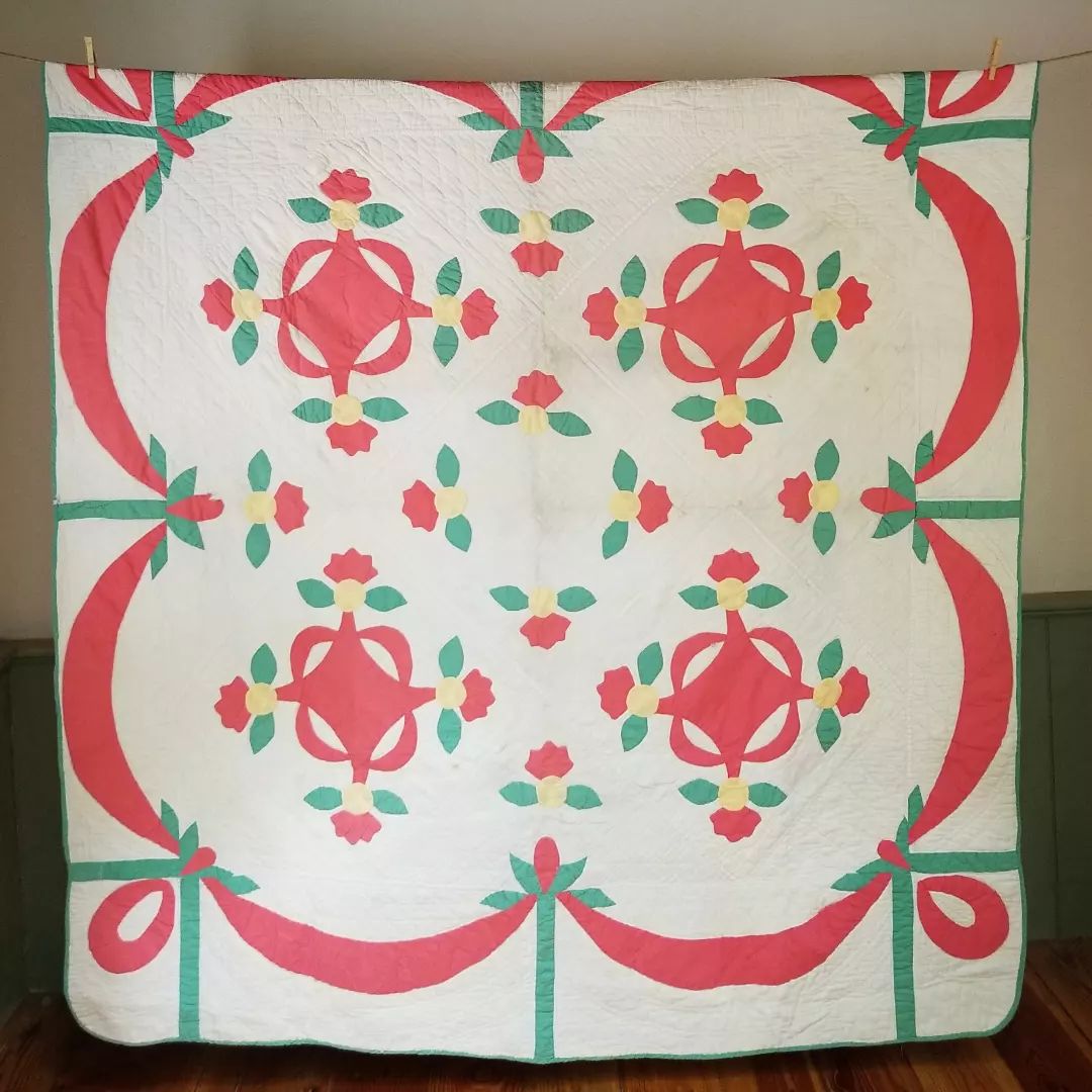 Pink and Green Applique Quilt