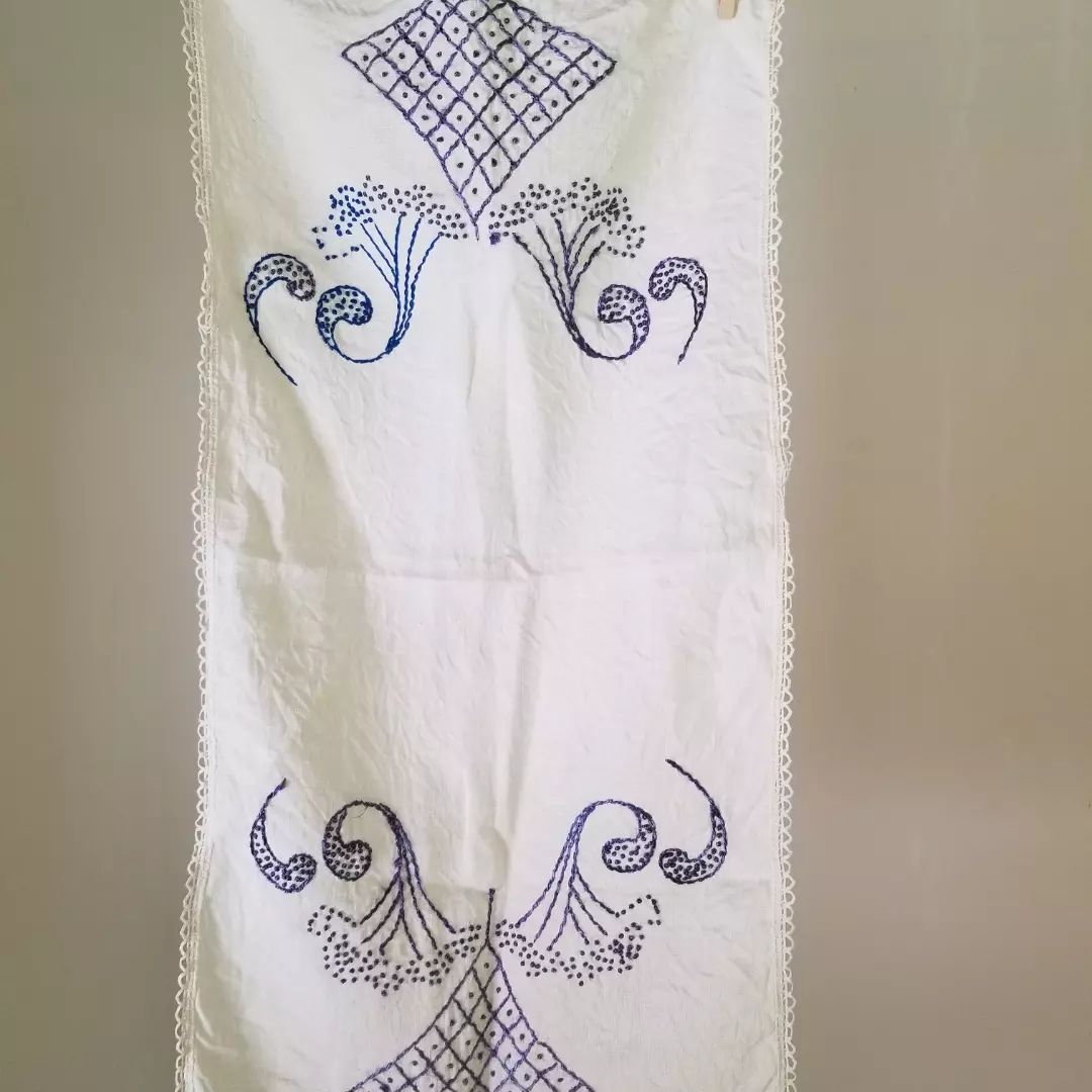 Blue and White, Embroidered Linen Cloth