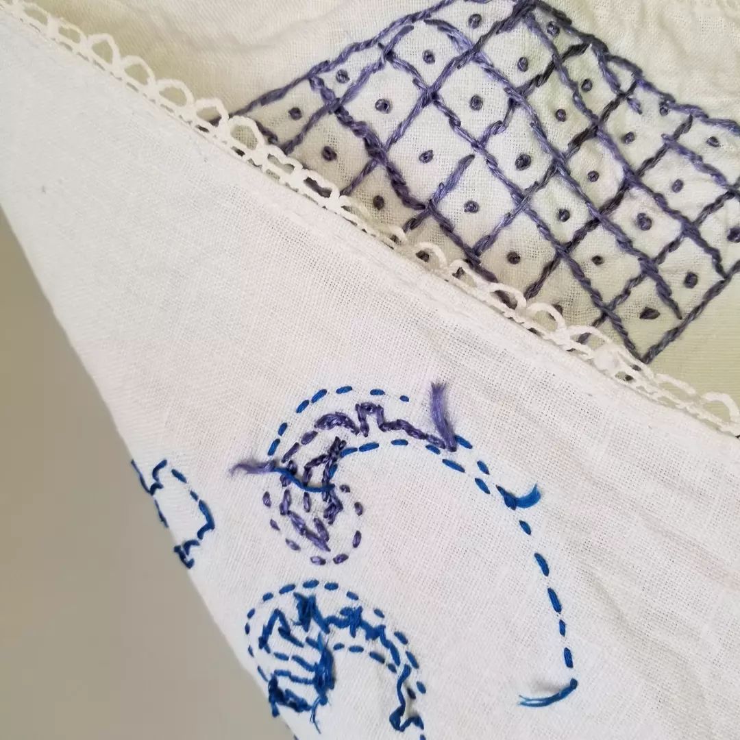 Blue and White, Embroidered Linen Cloth