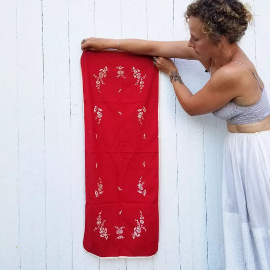 Red Embroidered Table Runner