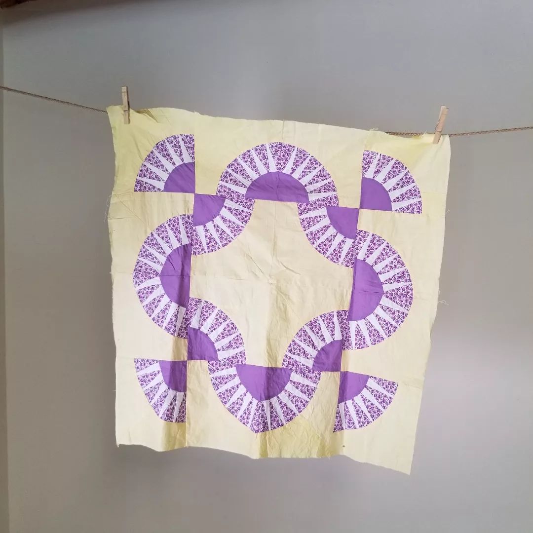 Yellow and Purple Blocked Quilt Section