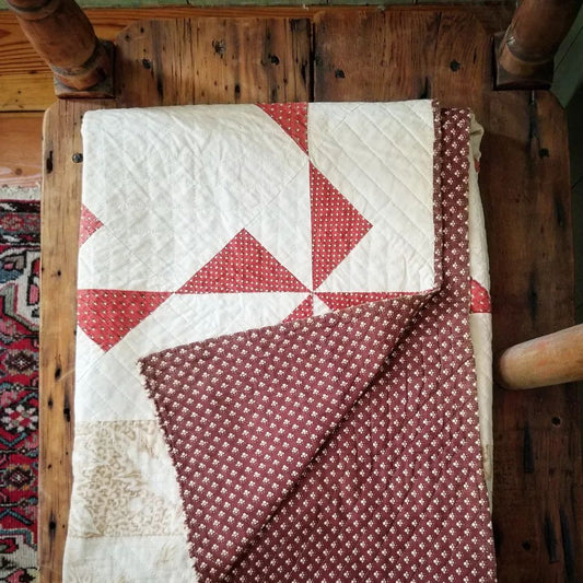 Red and Cream Pinwheel Quilt