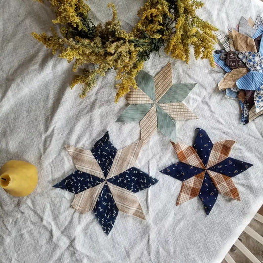 Set of 17 Eight Point Star Quilt Blocks