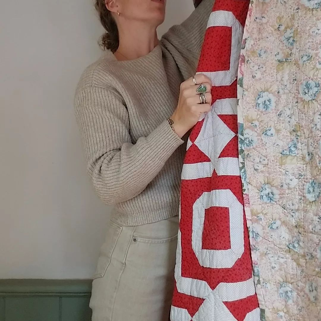 X and Os Red and Floral Quilt