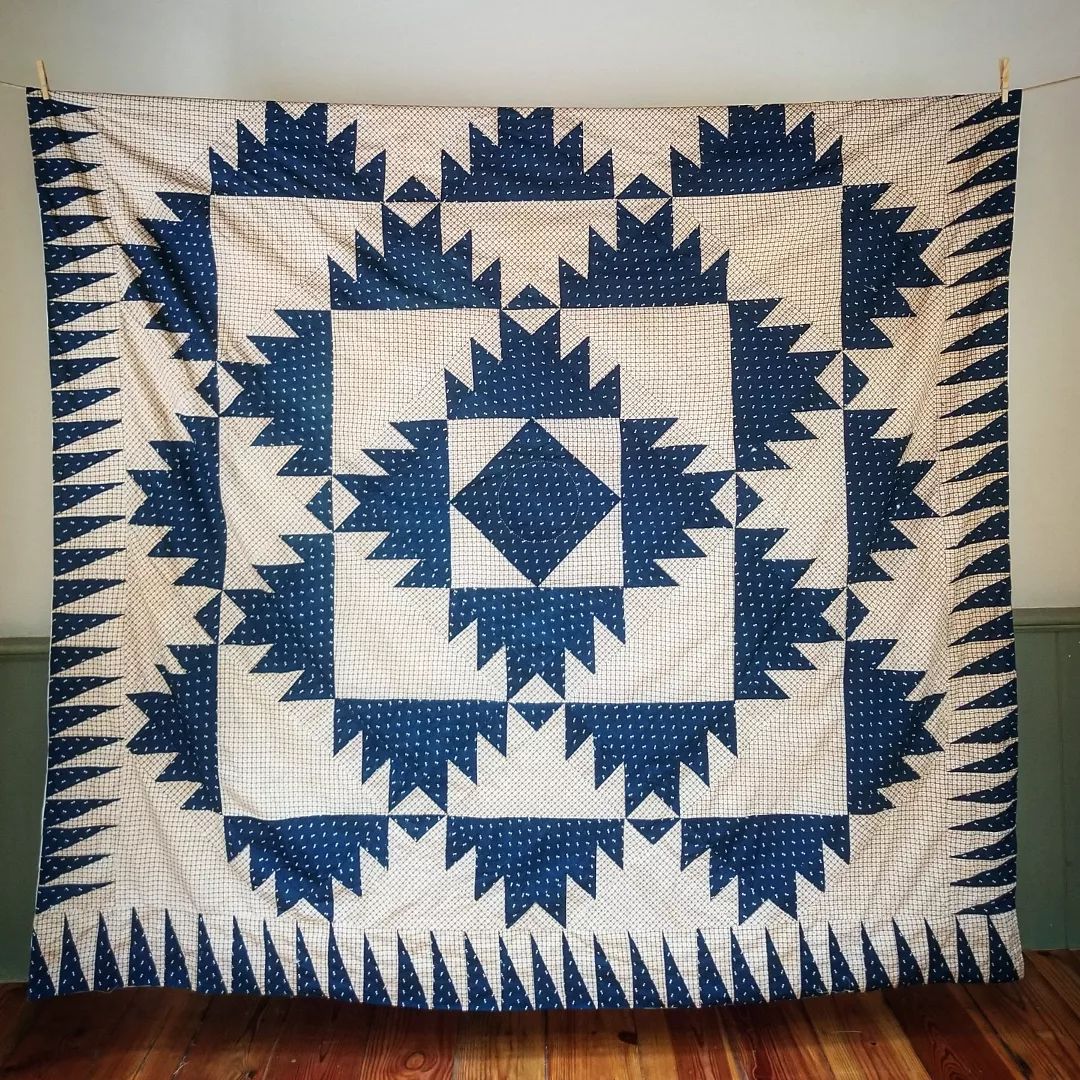 Unquilted Indigo and Cherry Coverlet