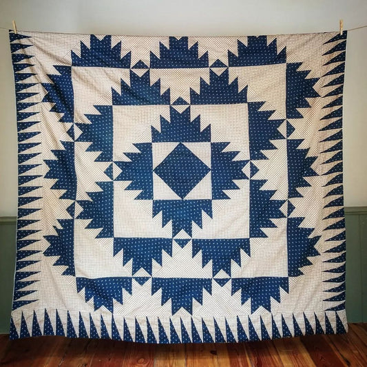 Unquilted Indigo and Cherry Coverlet