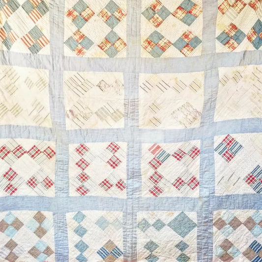 Blue Sashed Primitive Quilt