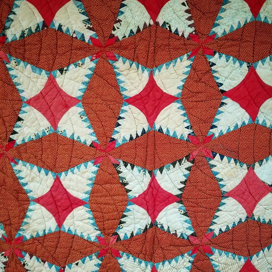 Red and Indigo Feathered Star Quilt