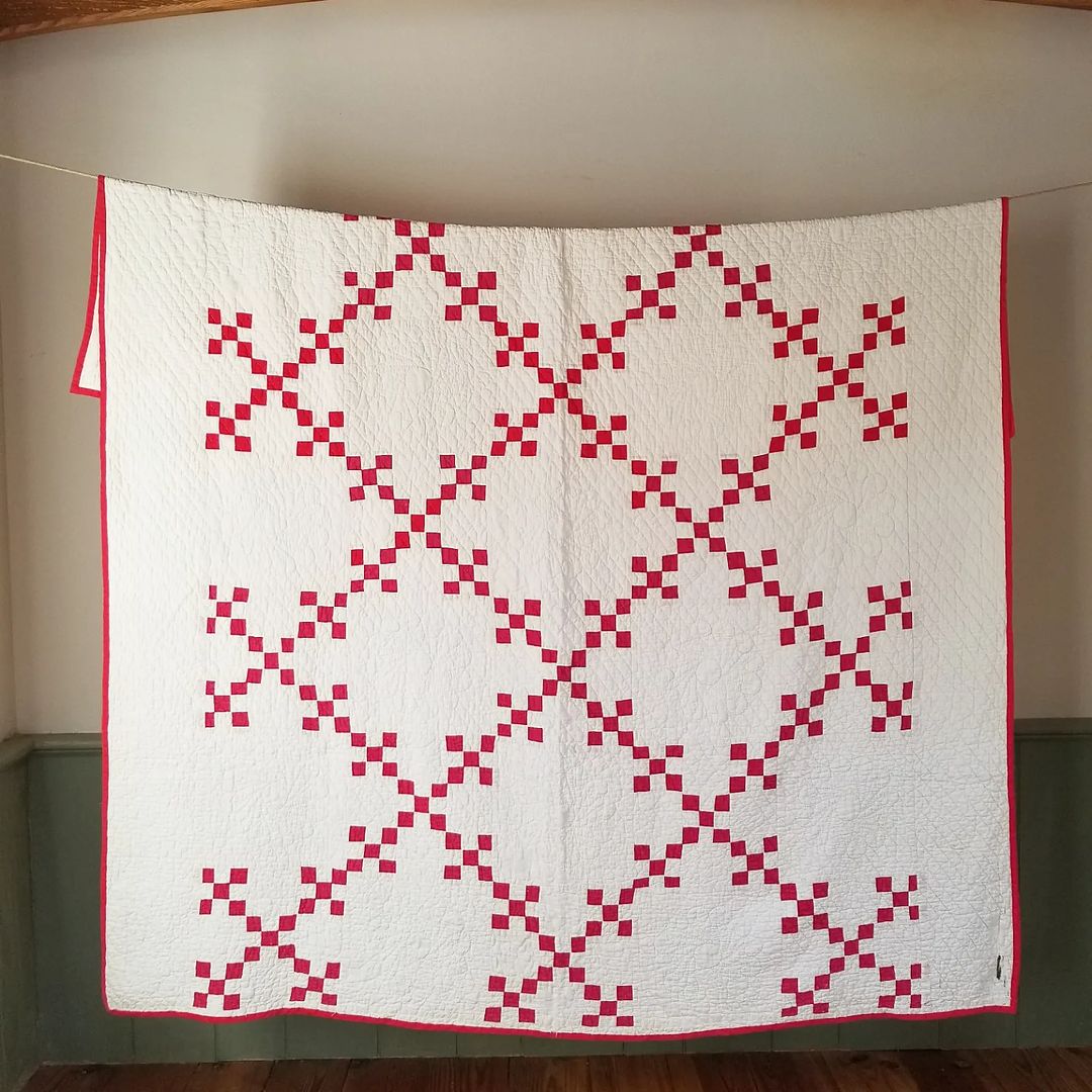 Red and White Irish Chain Quilt