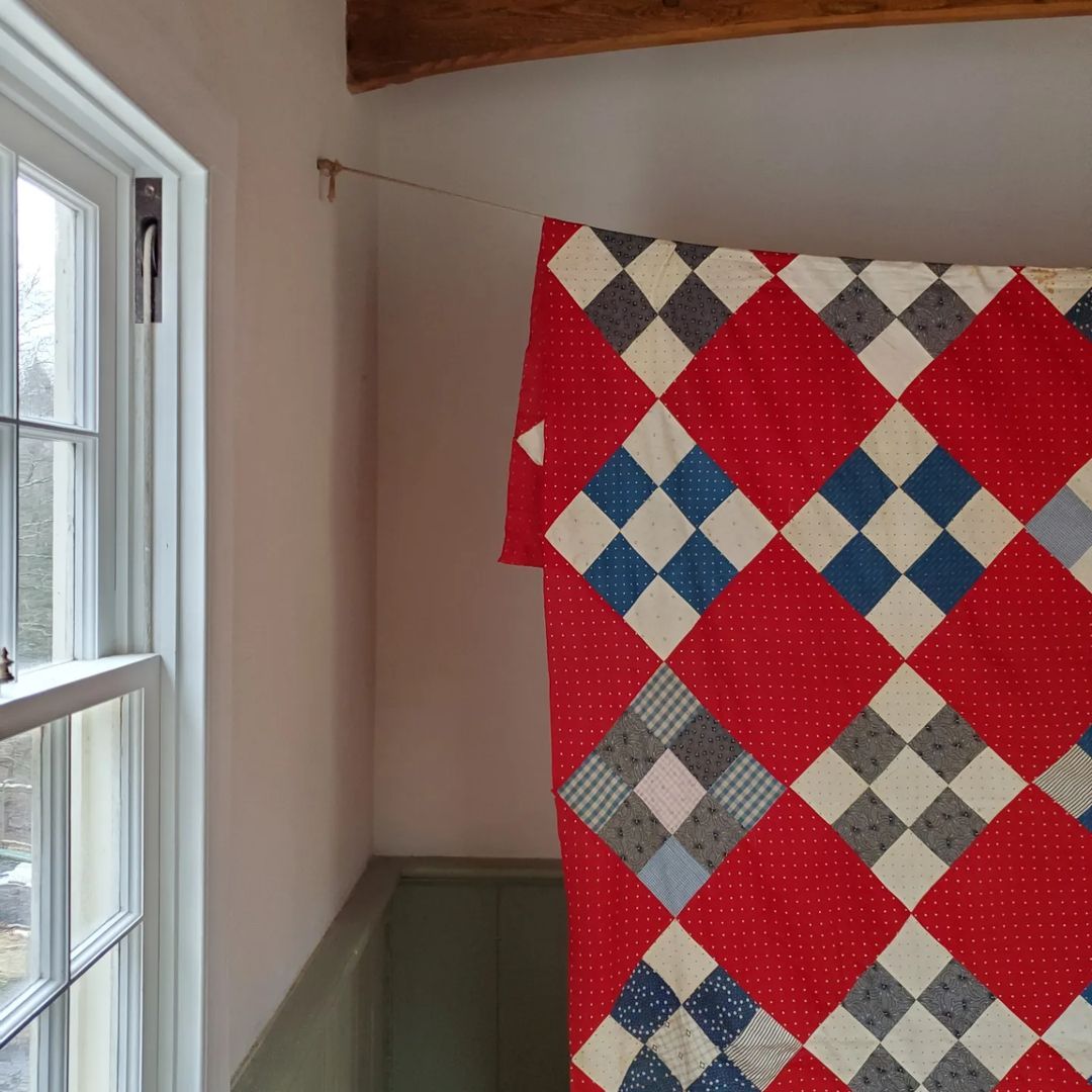 Red white and Indigo 9 Patch Quilt